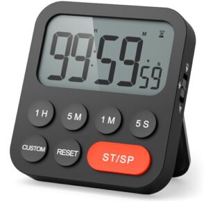 LIORQUE Timer da Cucina Digitale, Timer Multifunzione con Funzione Orologio, 3 Livelli di Volume, Schienale Magnetico, Supporto Pieghevole, per Cucinare, Uovo, Palestra,Studio, Lavoro-Nero